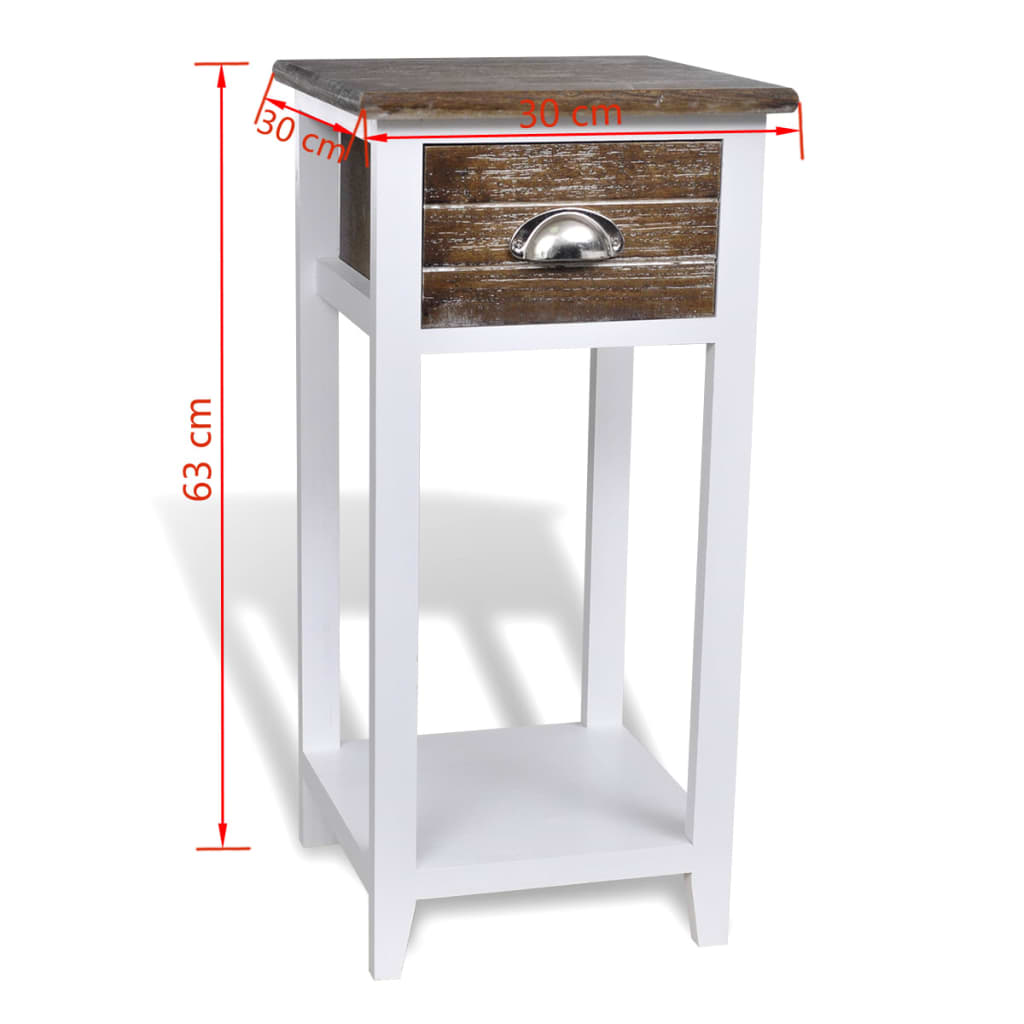 vidaXL Table de chevet à 1 tiroir Marron et Blanc