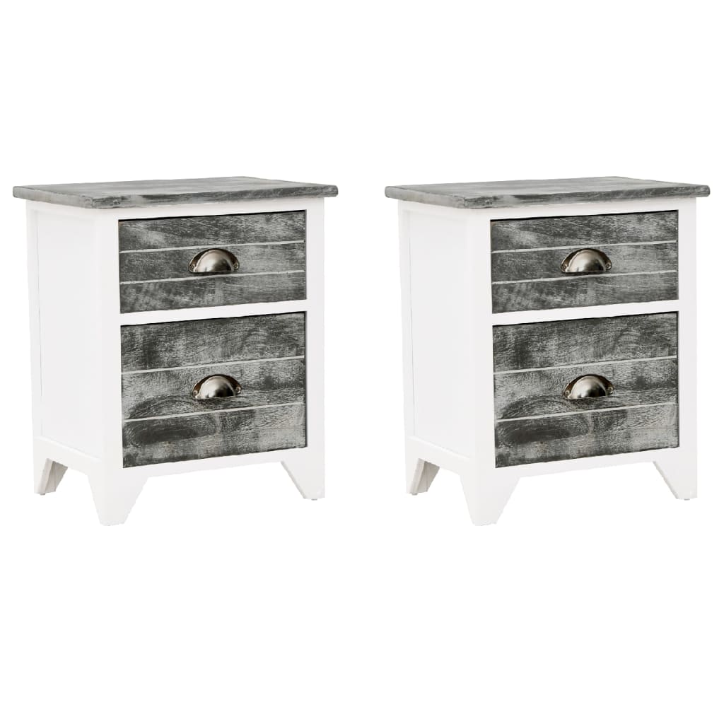 vidaXL Tables de chevet 2 pcs avec 2 tiroirs Gris et blanc