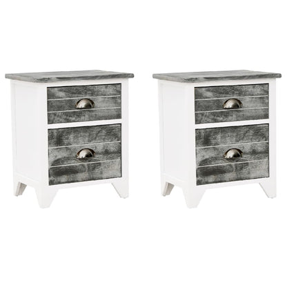 vidaXL Tables de chevet 2 pcs avec 2 tiroirs Gris et blanc