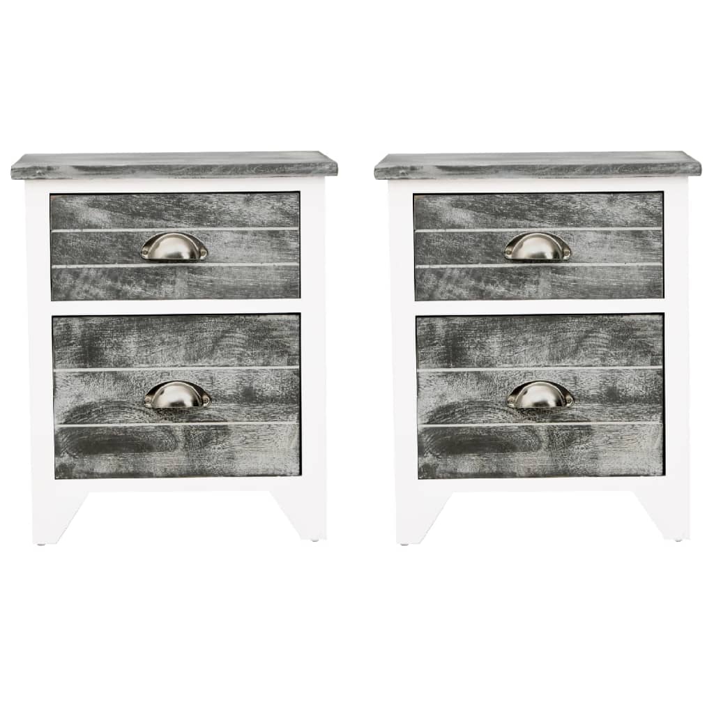 vidaXL Tables de chevet 2 pcs avec 2 tiroirs Gris et blanc