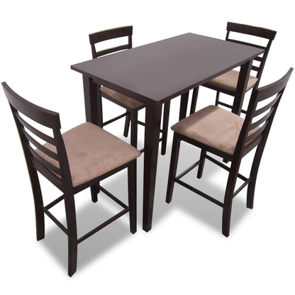 vidaXL Table haute en bois et 4 tabourets de bar marron