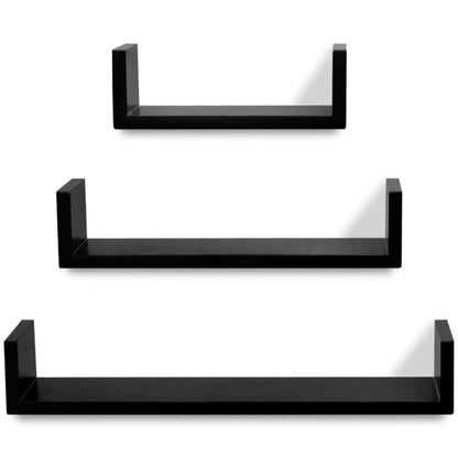 3-tlg. Wandregal-Set U-Form für Bücher DVD MDF Schwarz