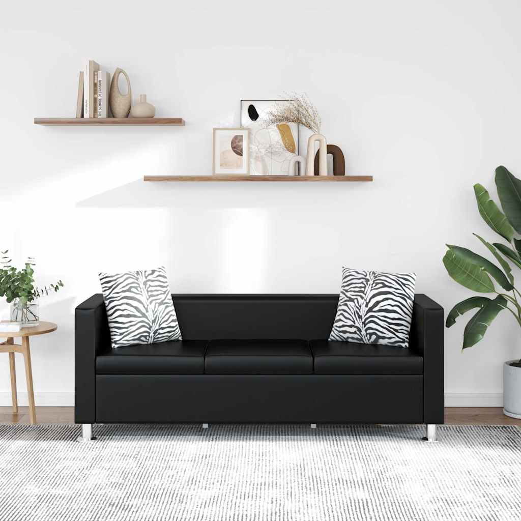 vidaXL Sofa 3-Sitzer Kunstleder Schwarz