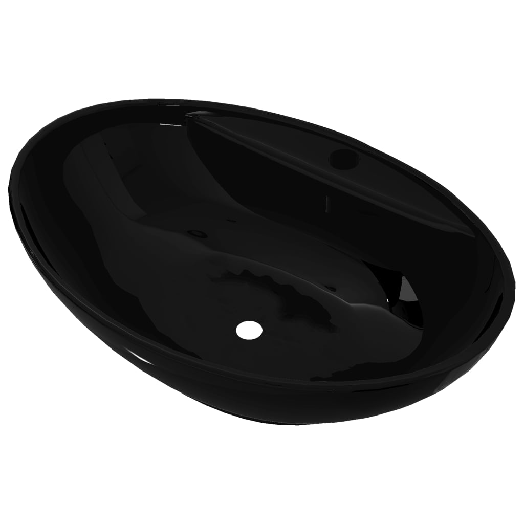 Lavabo céramique trou de robinetterie/trop-plein ovale noir