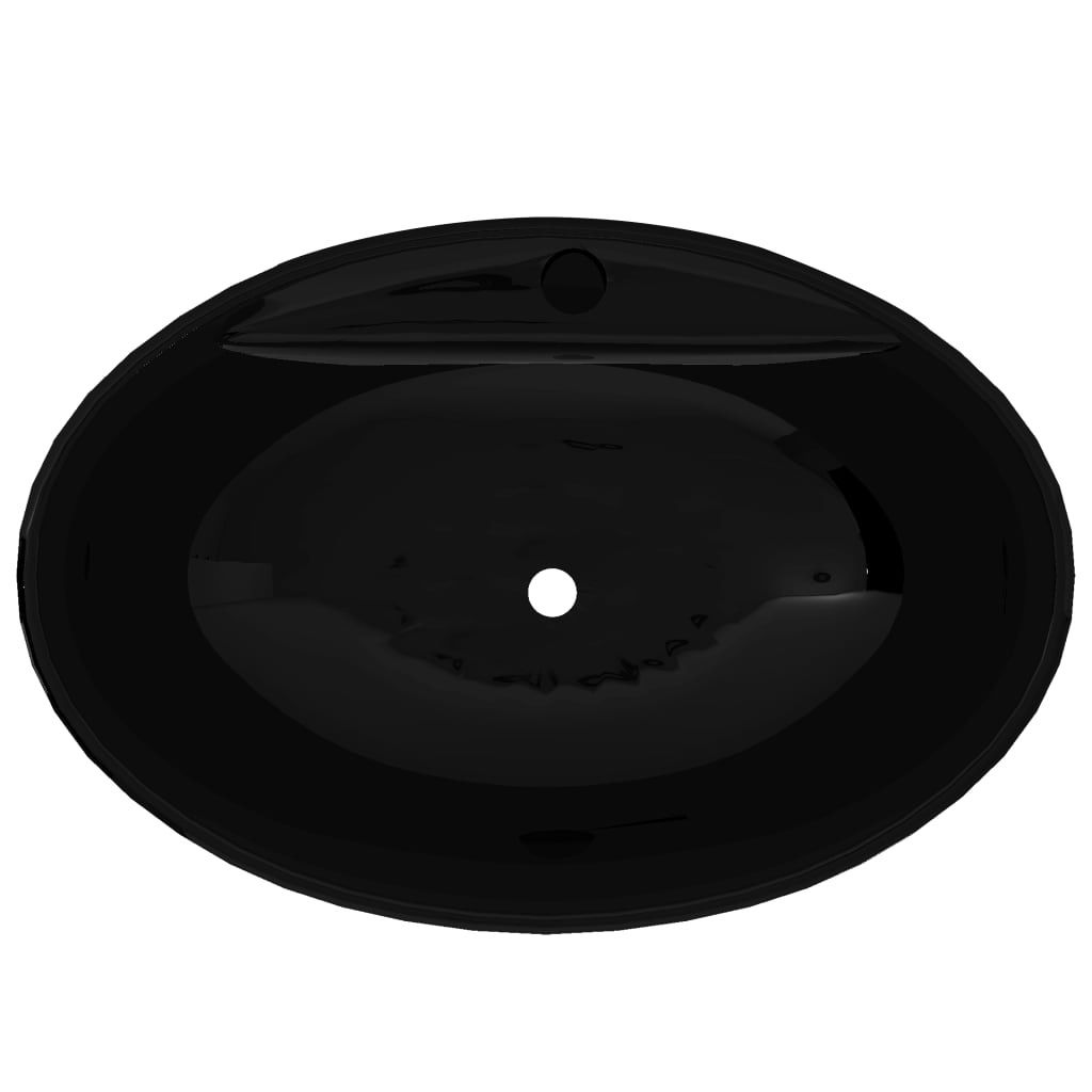 Lavabo céramique trou de robinetterie/trop-plein ovale noir