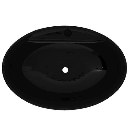 Lavabo céramique trou de robinetterie/trop-plein ovale noir
