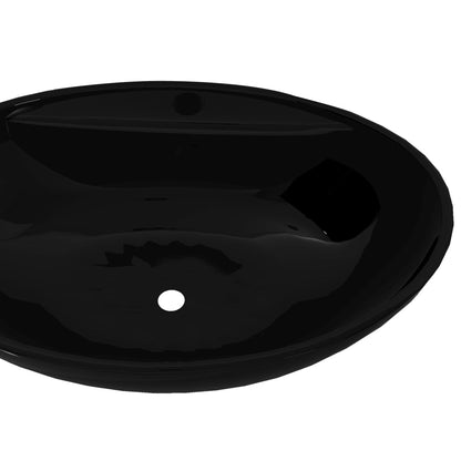 Lavabo céramique trou de robinetterie/trop-plein ovale noir