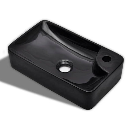 Lavabo en céramique avec trou de robinet noir