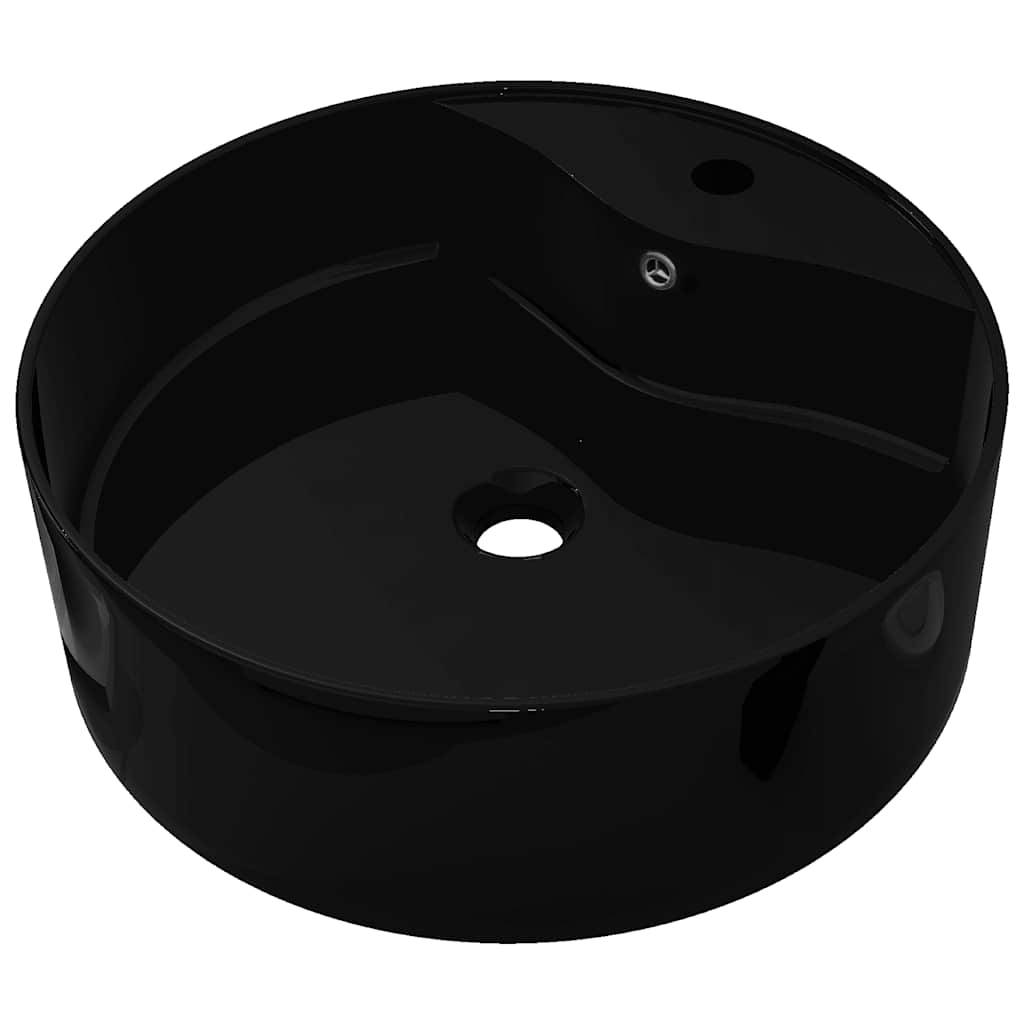Évier en céramique, trou de robinet/trop-plein noir rond
