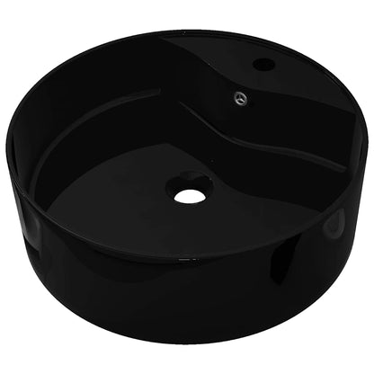 Évier en céramique, trou de robinet/trop-plein noir rond