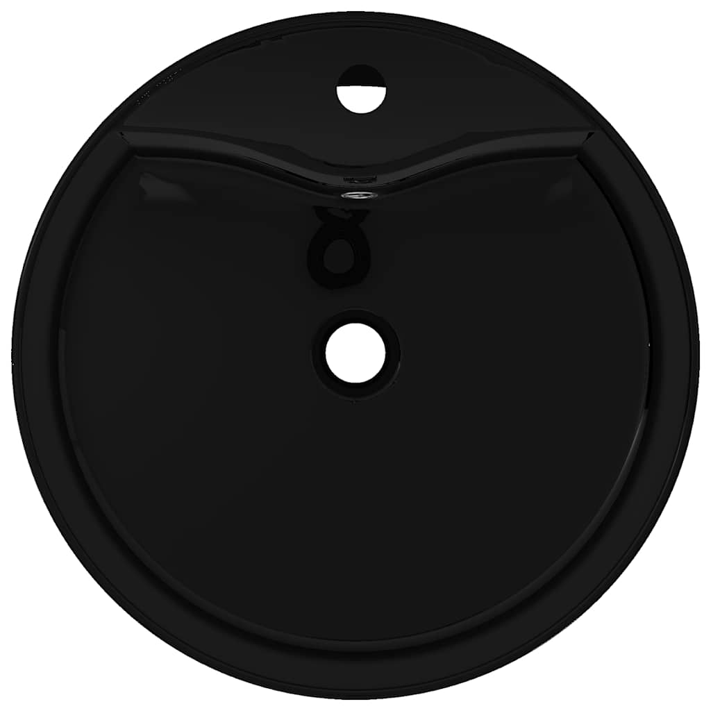 Évier en céramique, trou de robinet/trop-plein noir rond