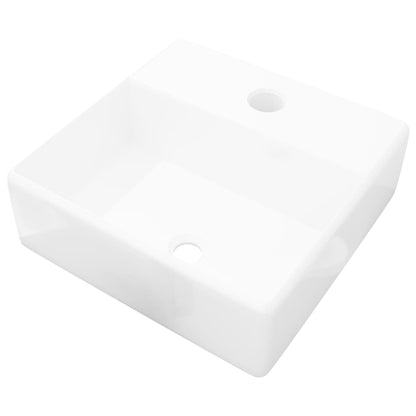 Lavabo en céramique avec trou de robinetterie Blanc Carré