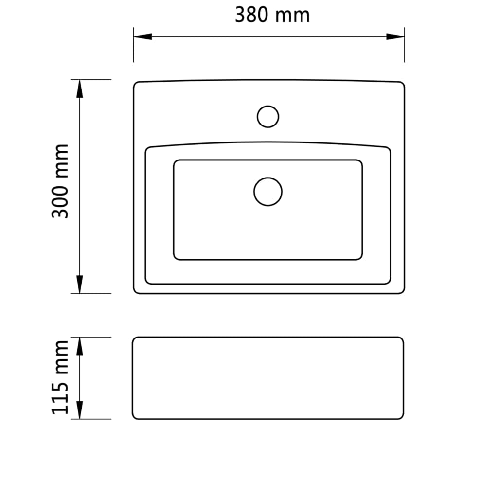 Lavabo en céramique avec trou de robinetterie Blanc Carré