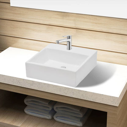 Lavabo en céramique avec trou de robinetterie Blanc Carré