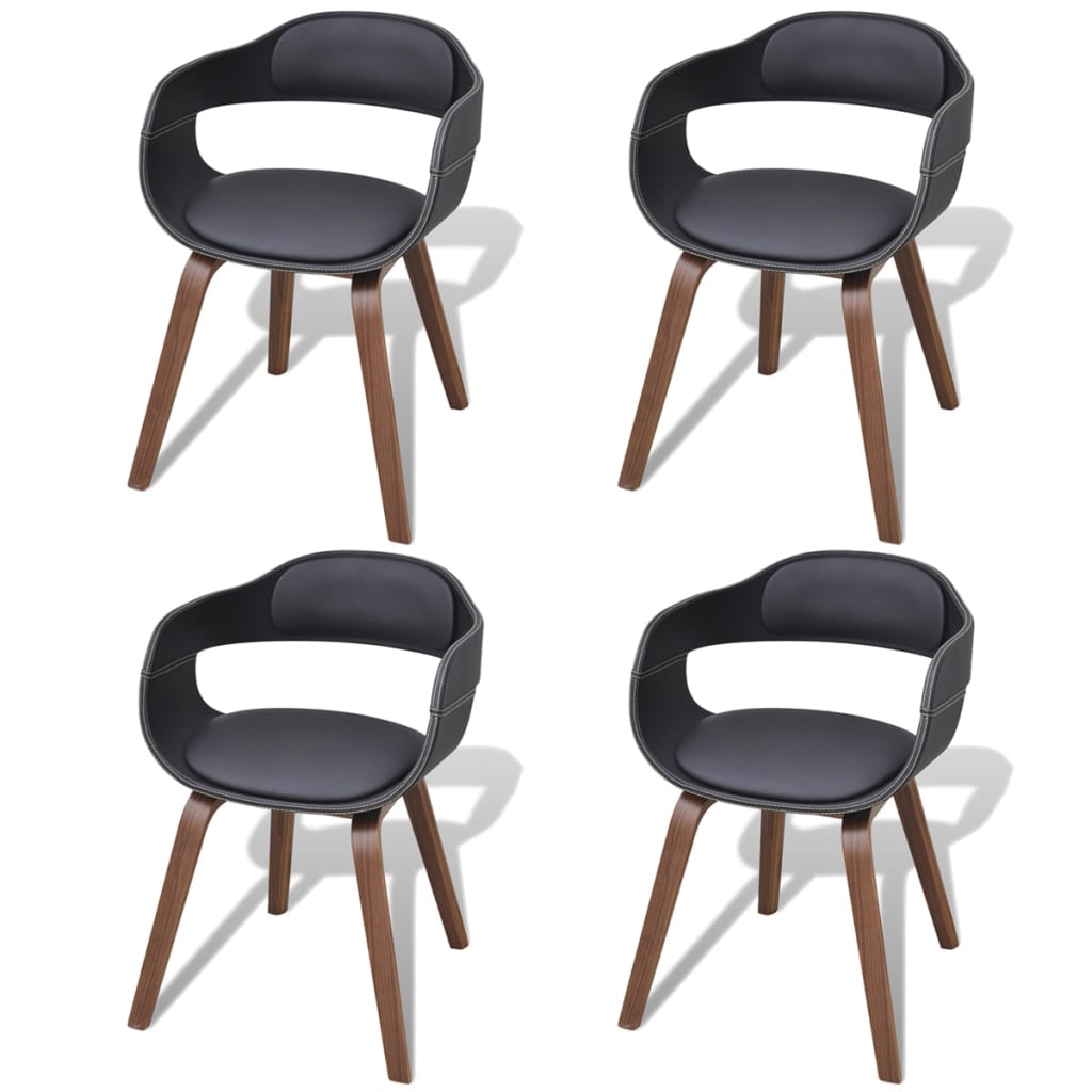 vidaXL Chaises de salle à manger 4 pcs Similicuir et bois courbé noirs