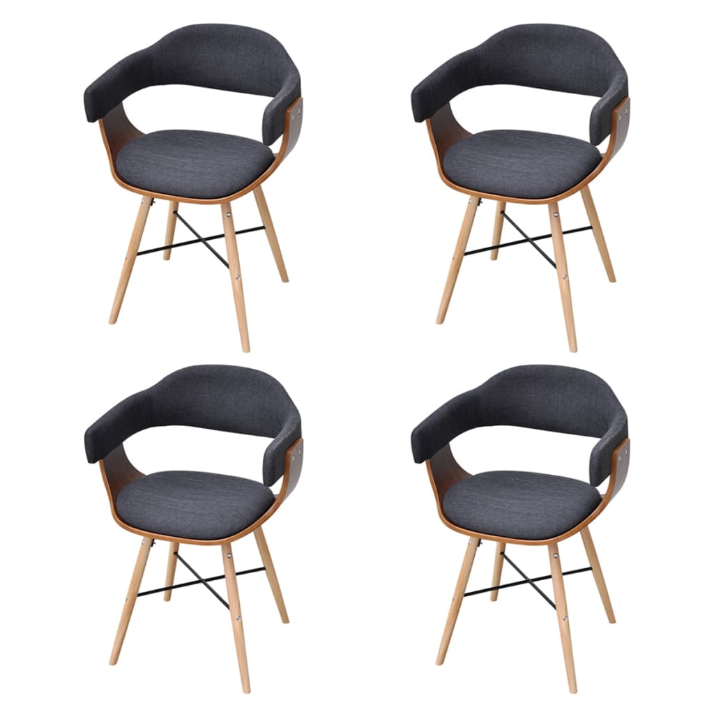 vidaXL Chaises de salle à manger 4 pcs Gris foncé Bois courbé et tissu