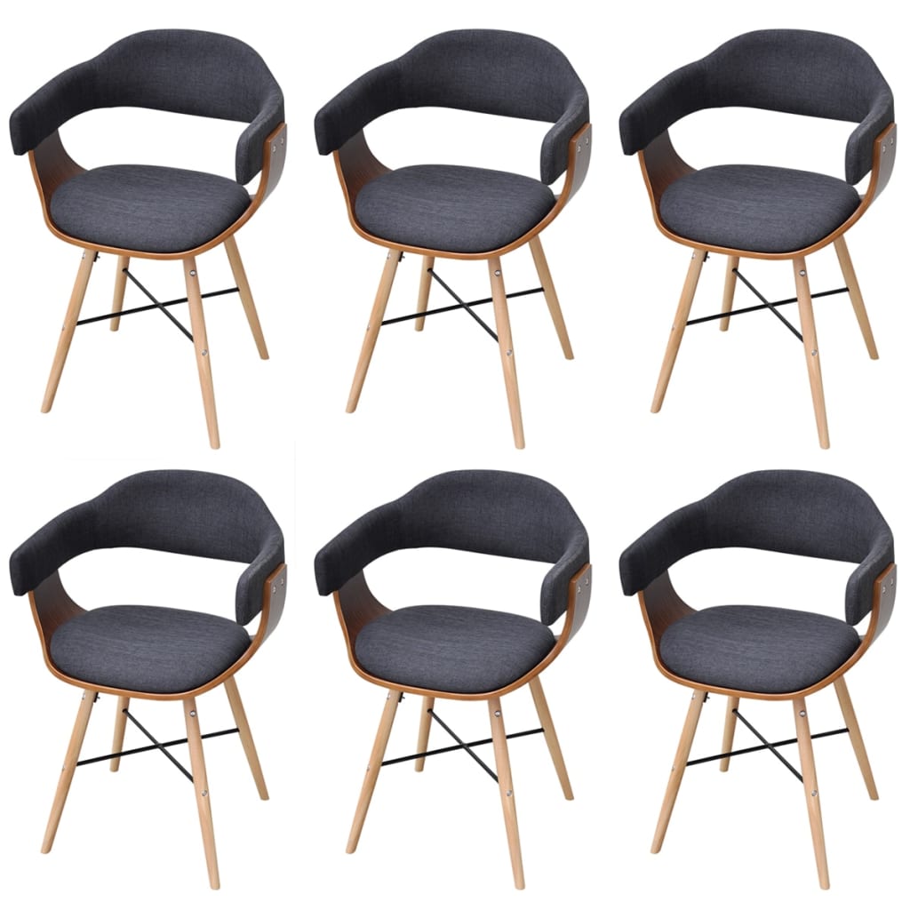 vidaXL Chaises de salle à manger 6 pcs Gris foncé Bois courbé et Tissu