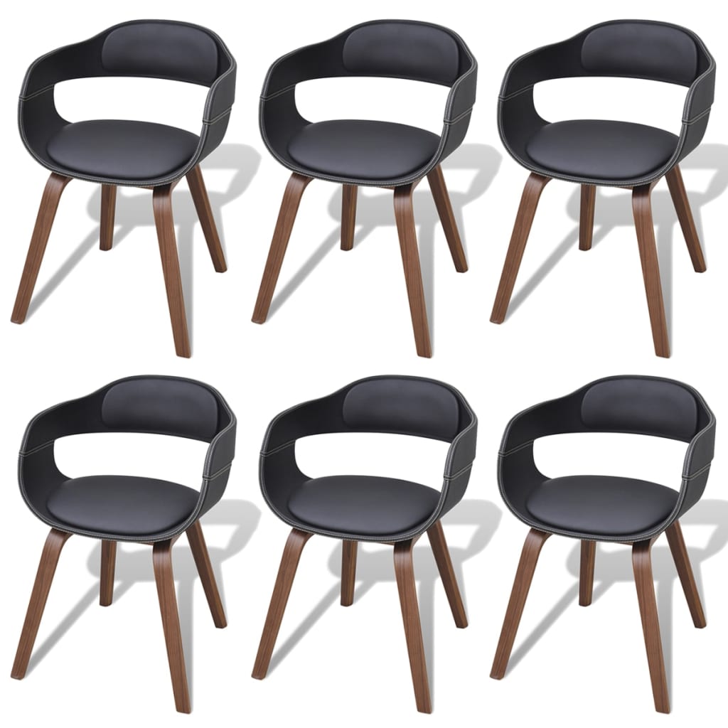vidaXL Chaises de salle à manger 6 pcs Noir Bois courbé et similicuir