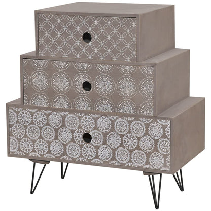 vidaXL Table de chevet à 3 tiroirs Gris et marron