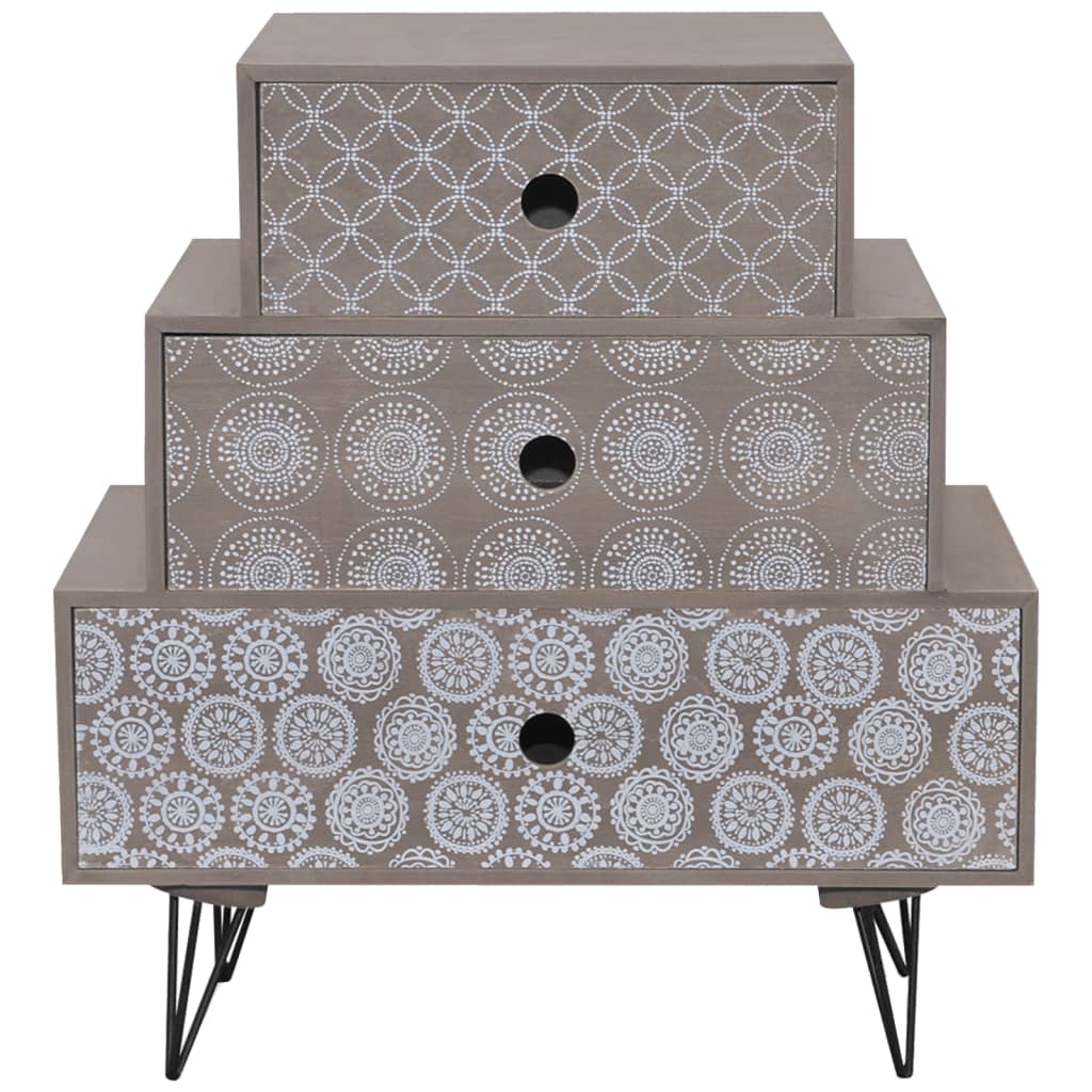 vidaXL Table de chevet à 3 tiroirs Gris et marron
