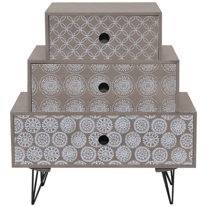 vidaXL Table de chevet à 3 tiroirs Gris et marron