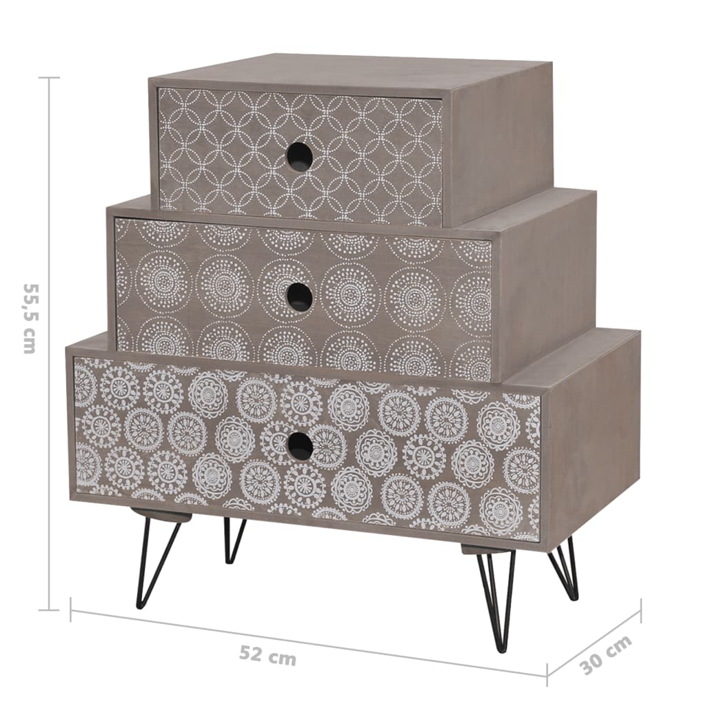 vidaXL Table de chevet à 3 tiroirs Gris et marron