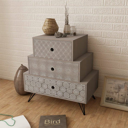vidaXL Table de chevet à 3 tiroirs Gris et marron