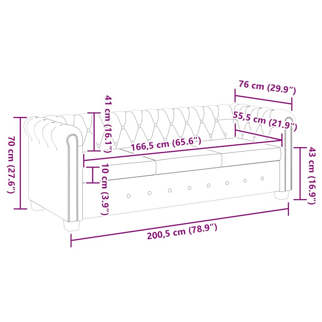vidaXL Chesterfield-Sofa 3-Sitzer Kunstleder Weiß