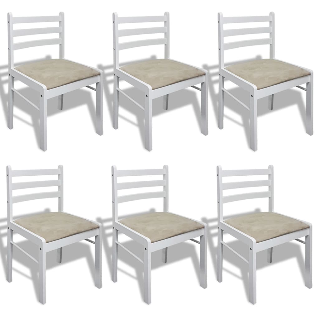 vidaXL Chaises de salle à manger 6 pcs Blanc Bois massif et velours