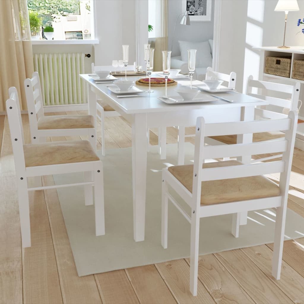 vidaXL Chaises de salle à manger 6 pcs Blanc Bois massif et velours