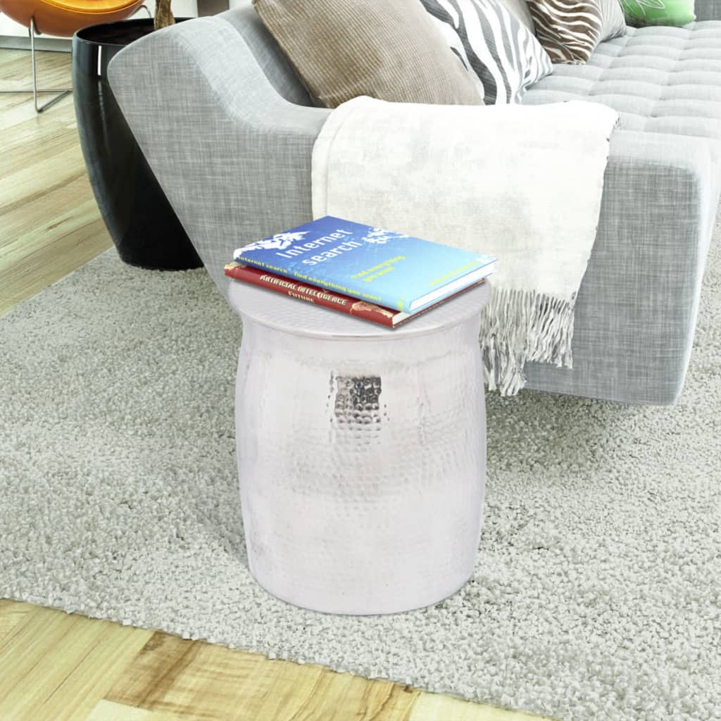 vidaXL Hocker/Beistelltisch aus gehämmertem Aluminium Silbern