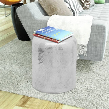 vidaXL Hocker/Beistelltisch aus gehämmertem Aluminium Silbern