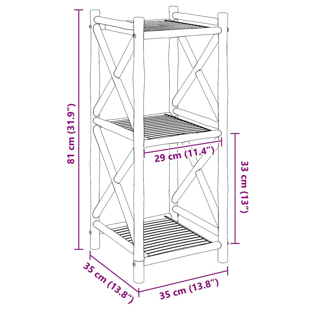 vidaXL Standregal mit 3 Böden Quadratisch Bambus