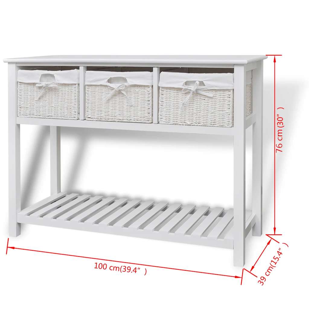 vidaXL Table console avec paniers blanc