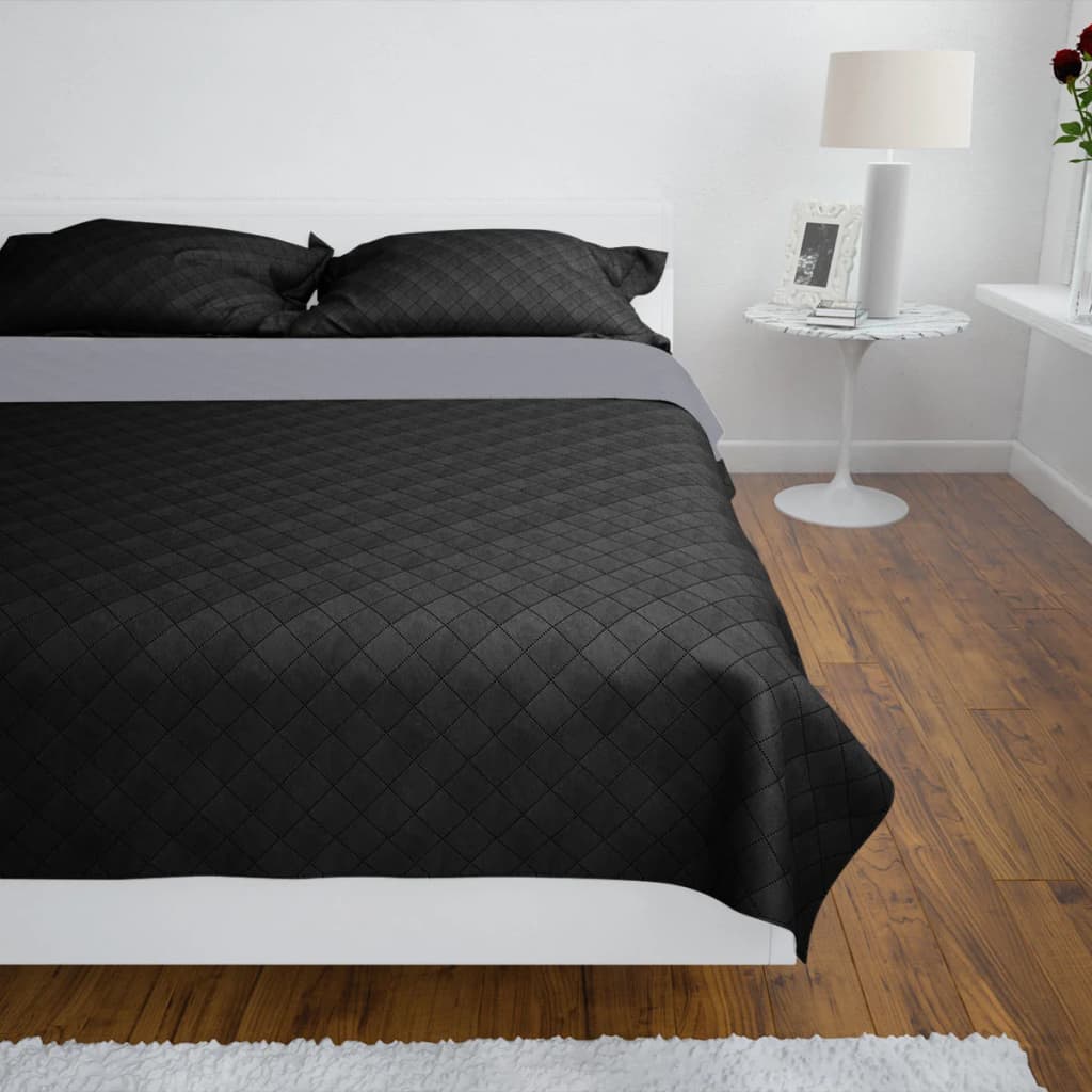 vidaXL Couvre-lit réversible matelassé noir/gris 170x210 cm