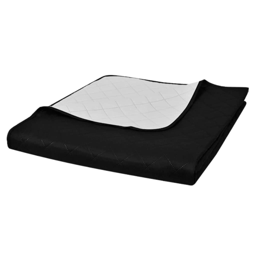 vidaXL Jeté de lit réversible matelassé noir/blanc 230 x 260 cm