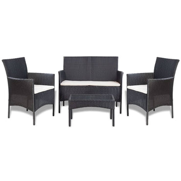 vidaXL Salon de jardin 4 pcs avec coussins résine tressée noir