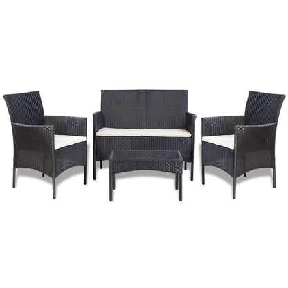 vidaXL 4-tlg. Garten-Lounge-Set mit Auflagen Poly Rattan Schwarz