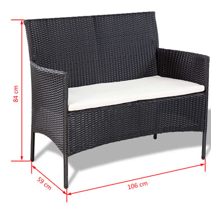 vidaXL 4-tlg. Garten-Lounge-Set mit Auflagen Poly Rattan Schwarz