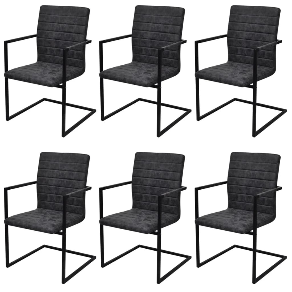 vidaXL Chaises cantilever 6 pcs Similicuir noir