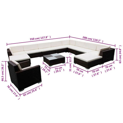 vidaXL 12-tlg. Garten-Lounge-Set mit Kissen Poly Rattan Schwarz