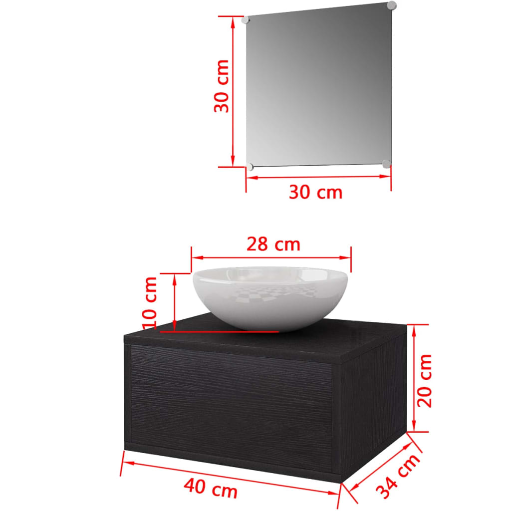 vidaXL 3-tlg. Badmöbel-Set mit Waschbecken Schwarz