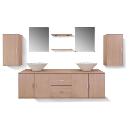 vidaXL 9-tlg. Badmöbel und Waschbecken Set Beige