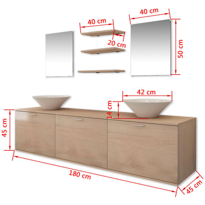 vidaXL 8-tlg. Badmöbel und Waschbecken Set Beige
