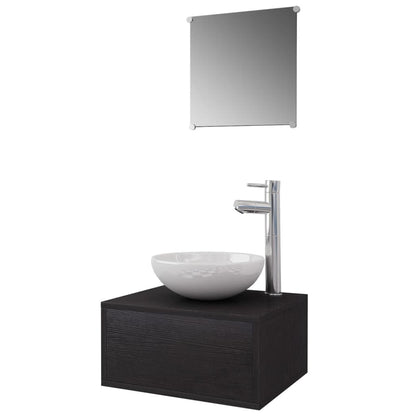 vidaXL 4-tlg. Badmöbel-Set mit Waschbecken und Wasserhahn Schwarz