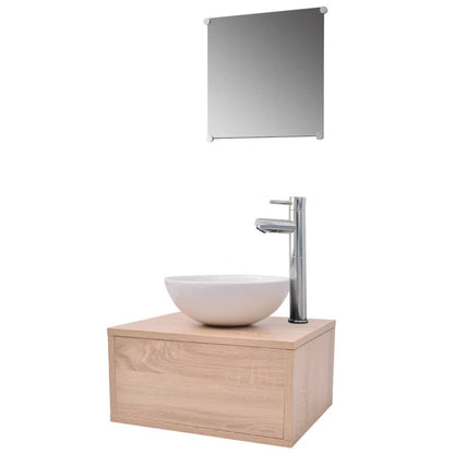 vidaXL 4-tlg. Badmöbel-Set mit Waschbecken und Wasserhahn Beige