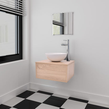 vidaXL 4-tlg. Badmöbel-Set mit Waschbecken und Wasserhahn Beige