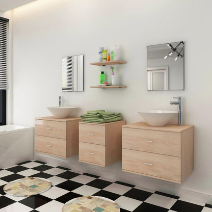 vidaXL 9-tlg. Badmöbel-Set mit Waschbecken und Wasserhahn Beige