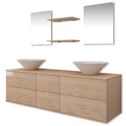 vidaXL 9-tlg. Badmöbel-Set mit Waschbecken und Wasserhahn Beige