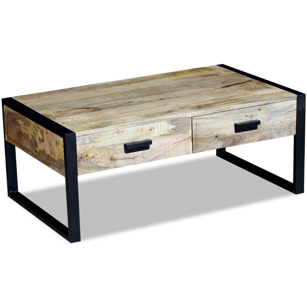 vidaXL Table basse avec 2 tiroirs Bois de manguier massif 100x60x40 cm